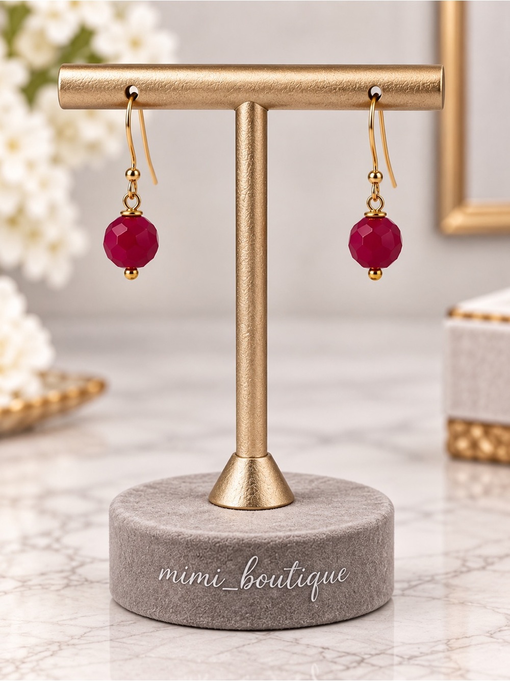 Handmade Swarovski Bright Burgundy Crystal Earrings Gold Hooks